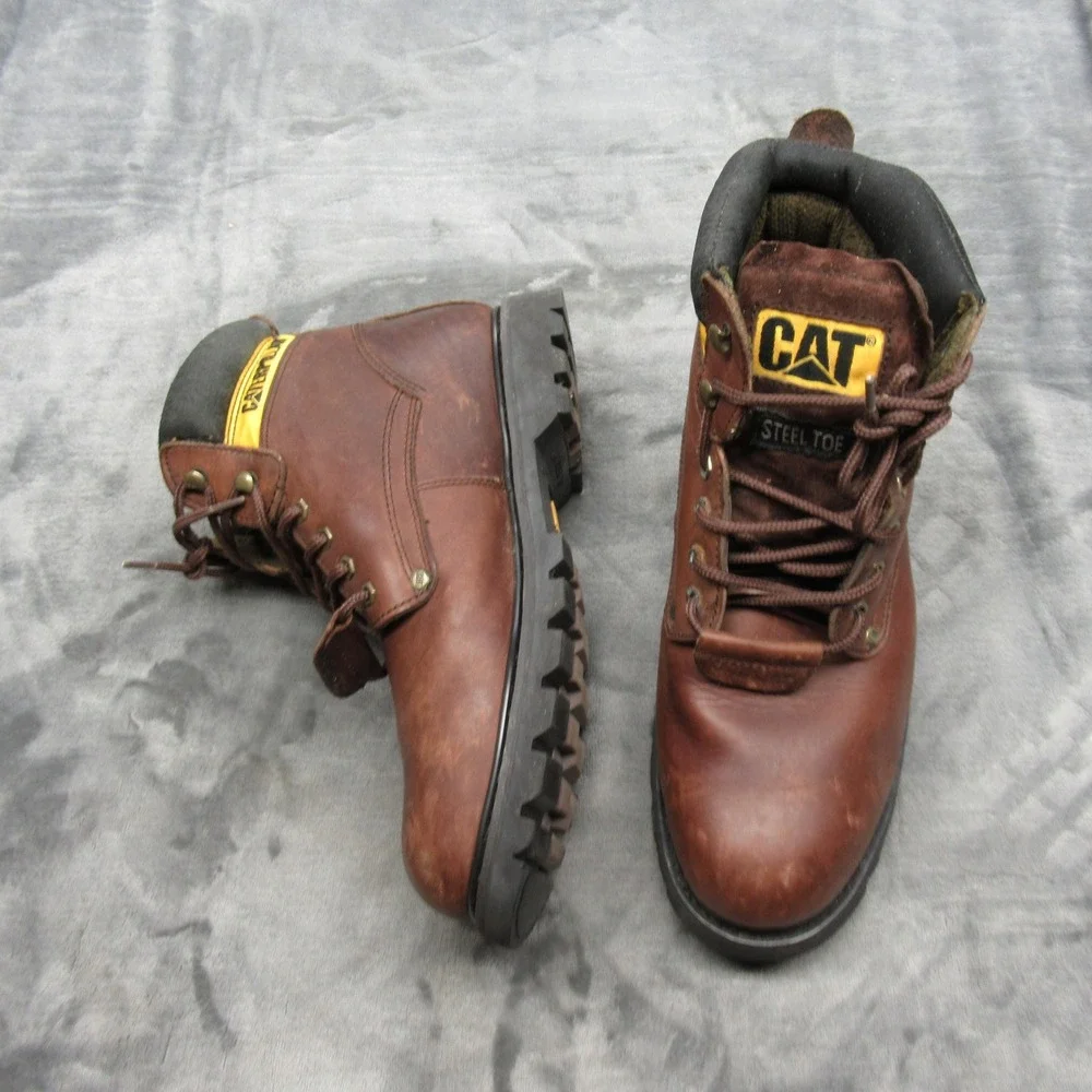 Caterpillar Work Boots Mens 11M Brown Steel Toe Leather Second Shift Lace‎ Up